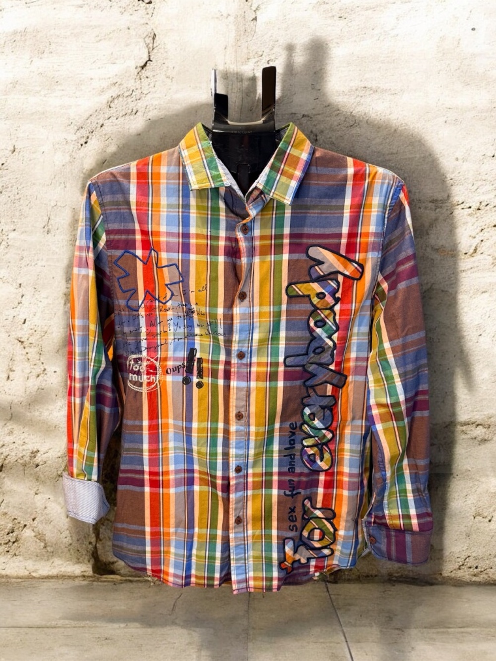 Desigual by Christian Lacroix Men’s Plaid Graphic Shirt Size L